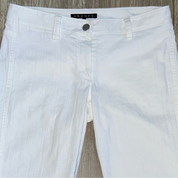 Theory White Slim Ankle Pants 0 Cotton Stretch Zip Hem Work Classic - Picture 3 of 12